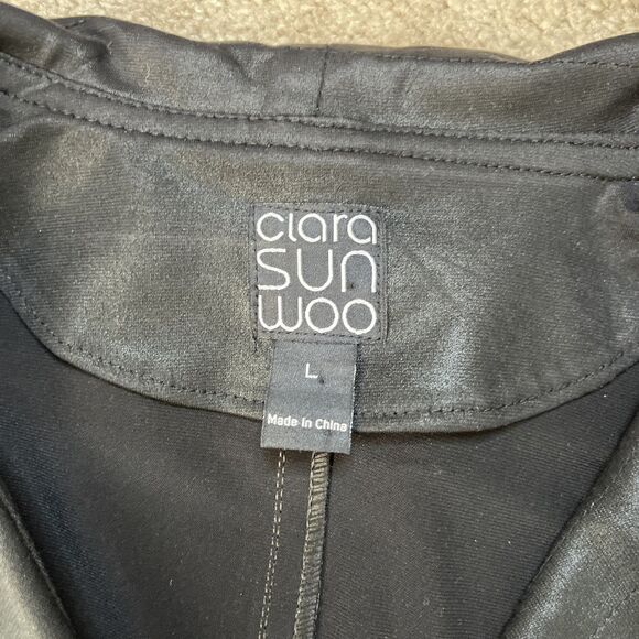 Clara Sun Woo Liquid Leather Jacket Womens Large Vegan Black Button Stretch Moto - Picture 3 of 7